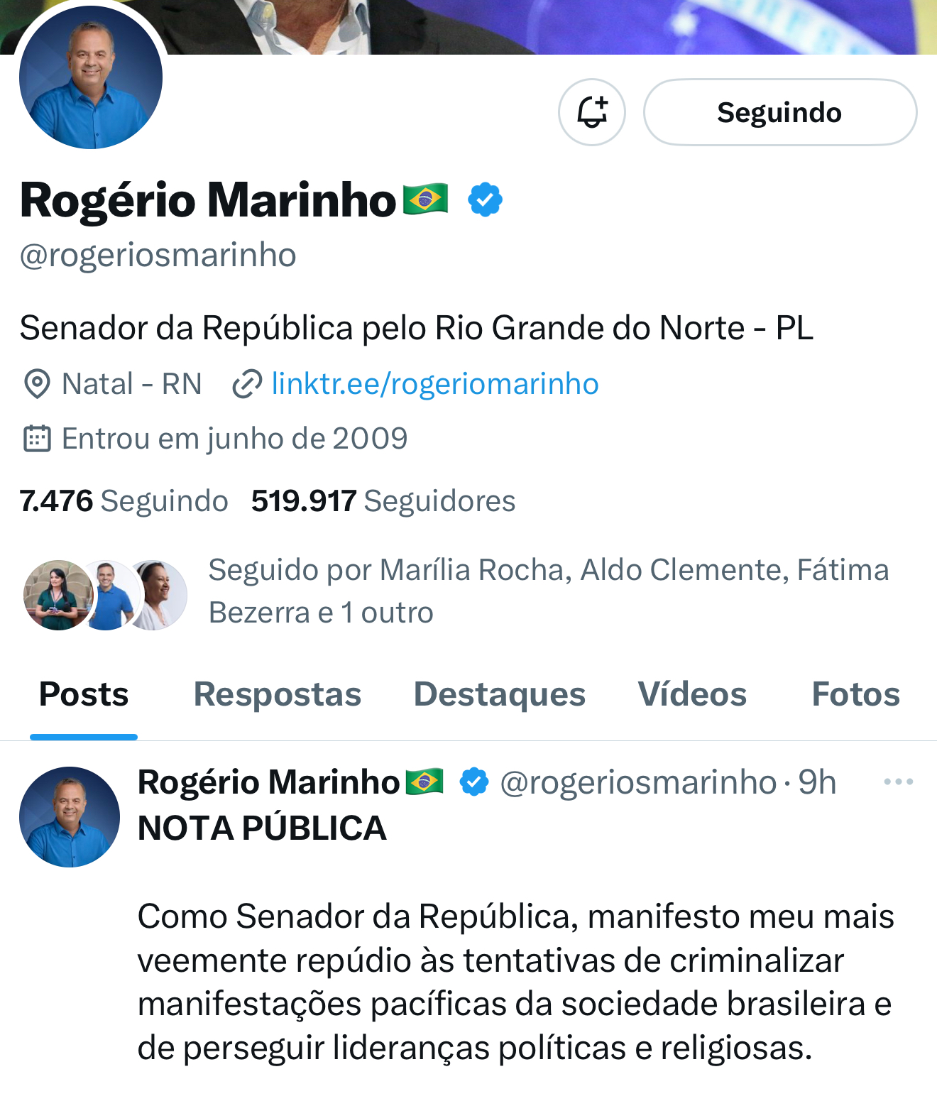 Rogério Marinho repudia criminalização de manifestações e pede anistia ampla para restaurar a democracia